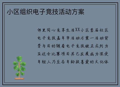 小区组织电子竞技活动方案
